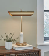 Bay Furniture Gallery - Ashley Furniture - Rowleigh Lighting - Marble Desk Lamp (1/CN) / Gold Finish/White - L734392